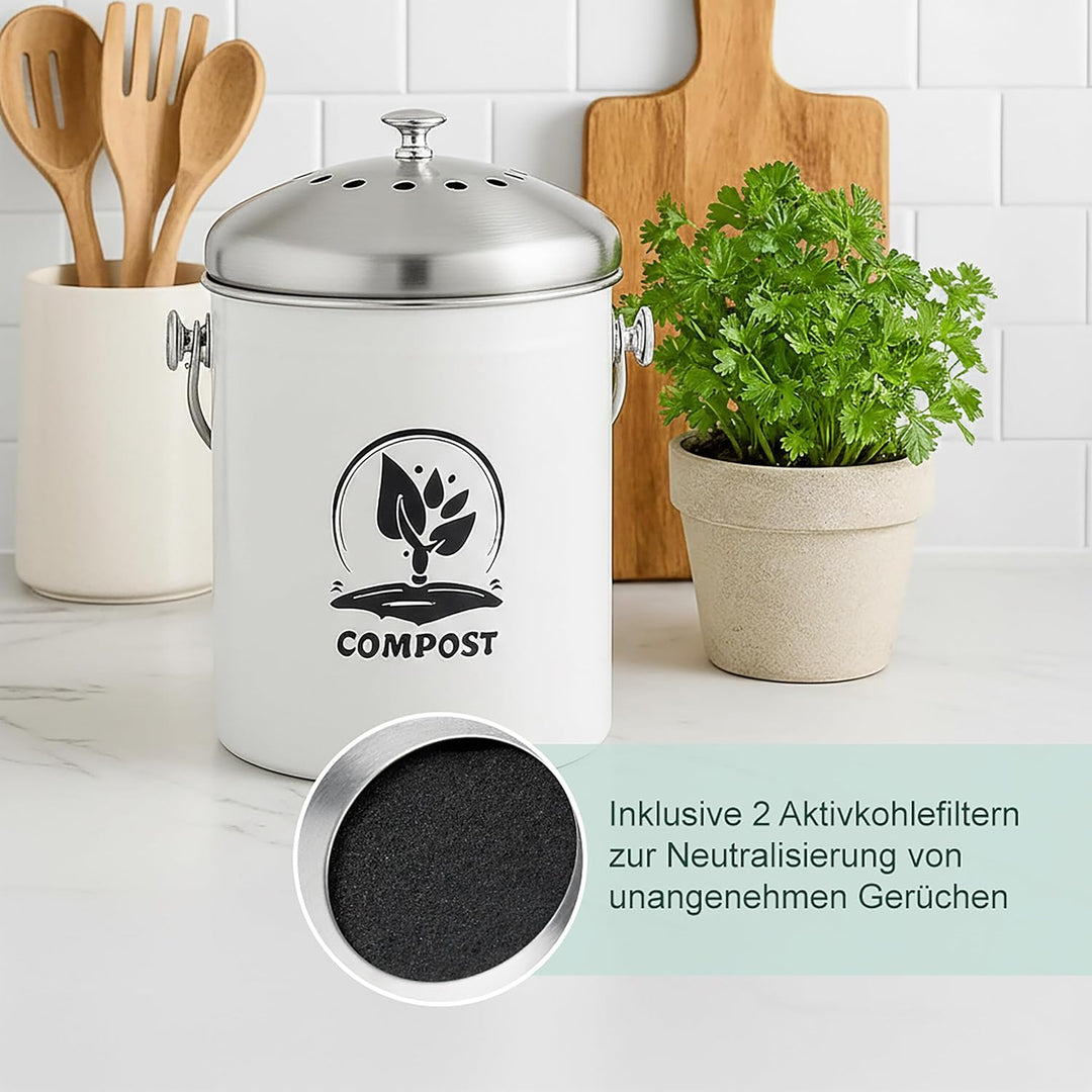Relaxdays Komposteimer Küche, 5 l, Kleiner Mülleimer, Deckel und Geruchsfilter, Abfalleimer Biomüll,