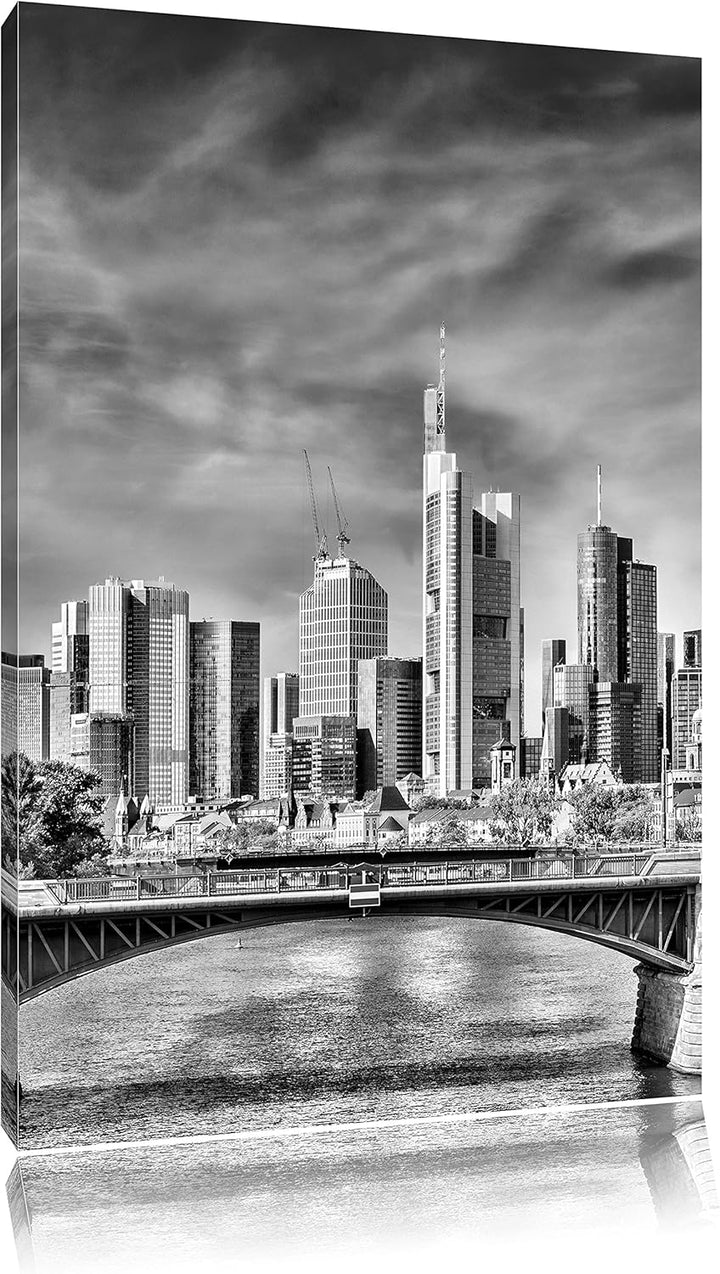 Pixxprint Monocrome, Skyline von Frankfurt am Main, Format: 100x70 auf Leinwand, 100x70