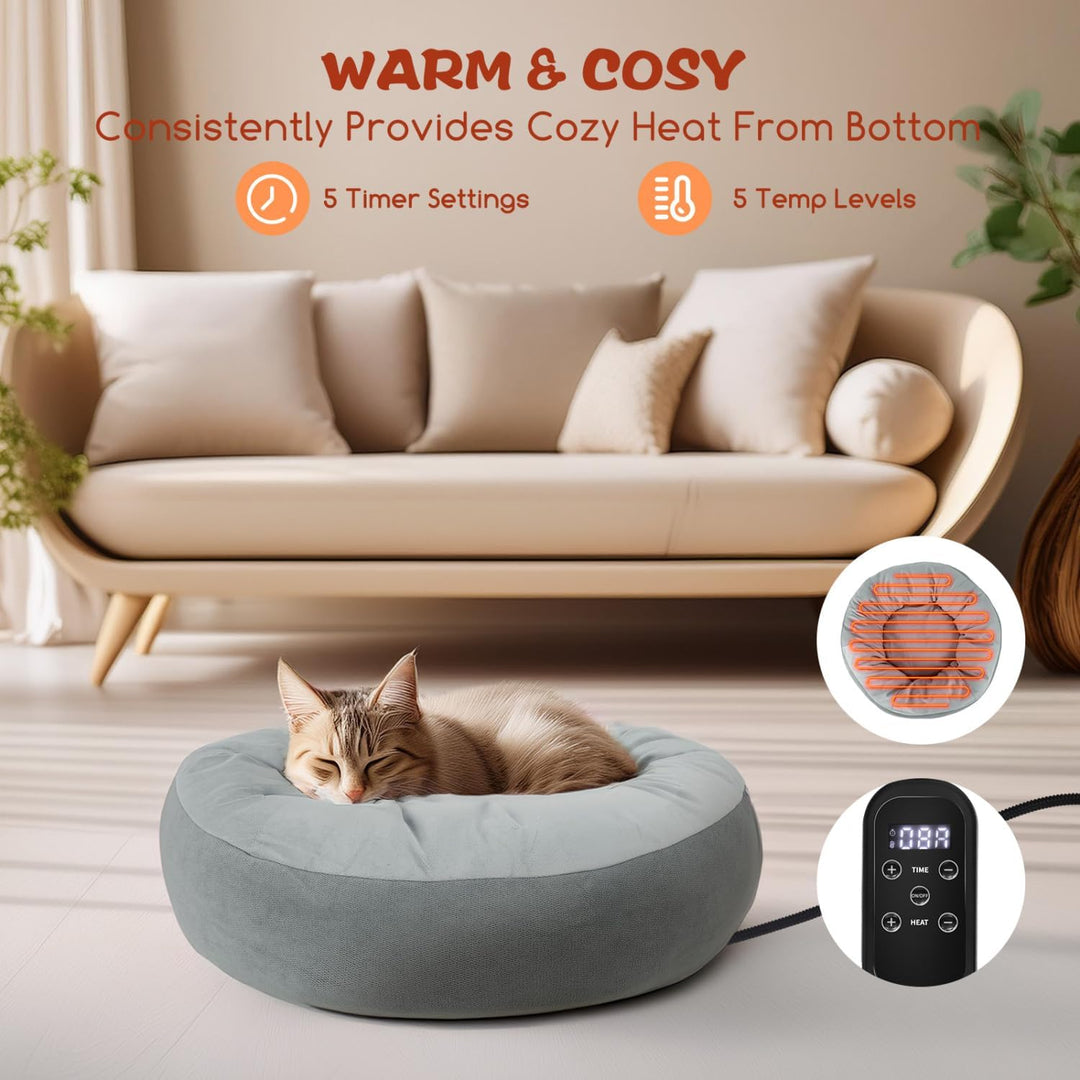 Nobleza - Katzenbett Einstellbare Temperatur, Donut Wärmematte mit Anti-Bite-Schlauchwickel Kabel, W