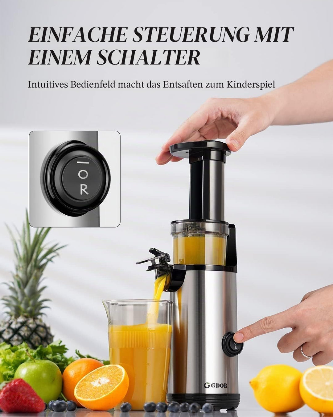 GDOR Hohe Saftausbeute Entsafter Klein Slow Juicer Leistungsstark Entsafter Gemüse und Obst Leicht z