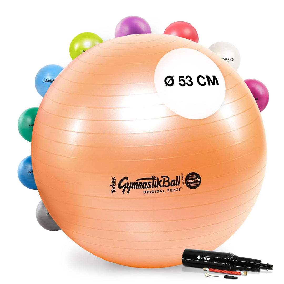 PEZZI - Gymnastikball Original Pezziball MAXAFE 53cm Ø mit Oliver Rapid Pumpe – Sitzball für Therapi
