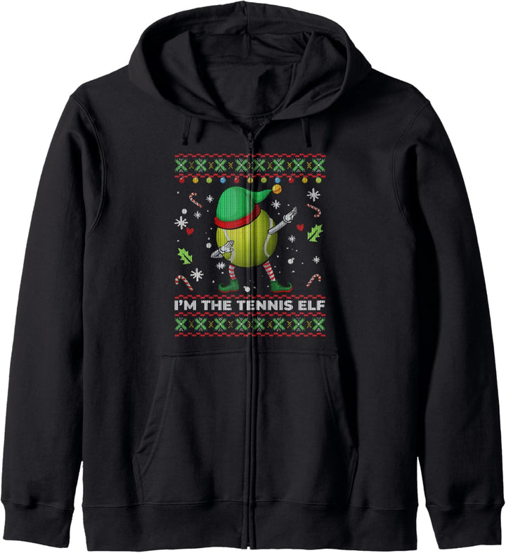 Dabbing Tennis Ball Elf Hat Christmas Ugly Sweater Kapuzenjacke