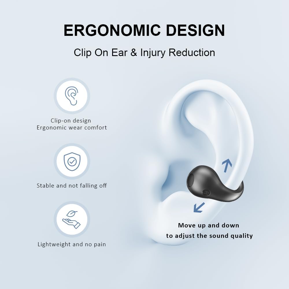 SLuB Knochenschall Kopfhörer, Open Ear Kopfhörer Bluetooth, Ohrclip-Sportkopfhörer, Bluetooth 5.4, H