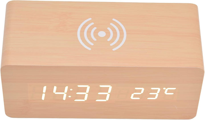 Digitaler Holzwecker, Radiowecker 12/24 Stunden LED-Elektronische Uhr mit Schneller Drahtloser Lades