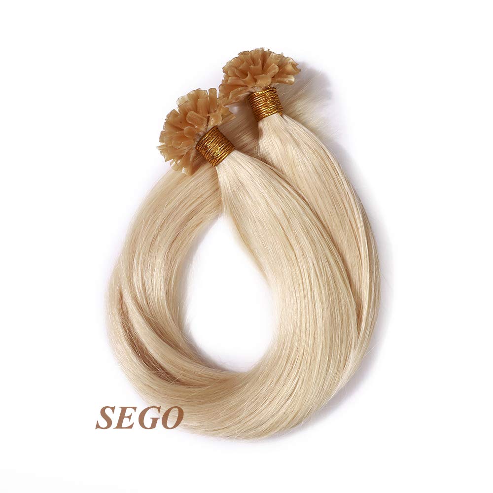 SEGO Extensions Echthaar Bondings Keratin U-Tip Remy Human Hair Haarverlängerung 50 Strähnen Hellblo