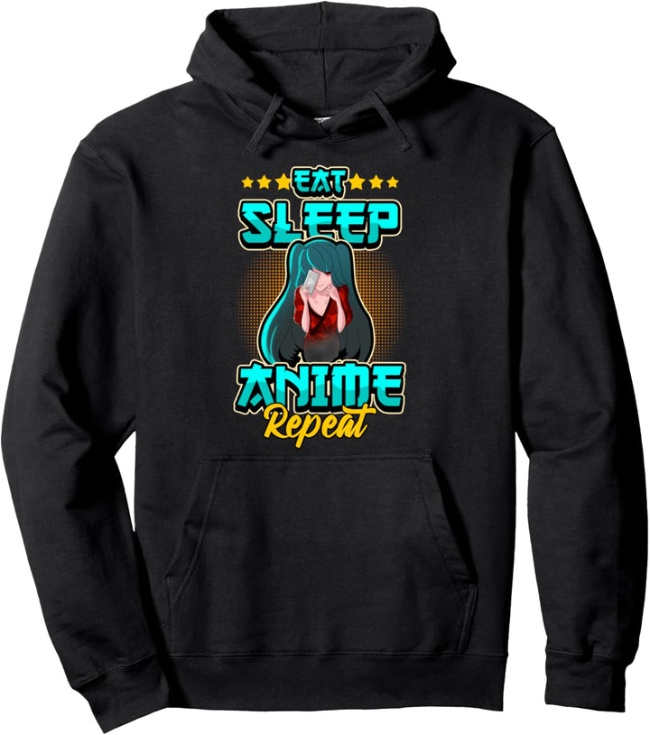 Lustig Anime Eat Sleep Anime Repeat Otaku Manga Spruch Pullover Hoodie
