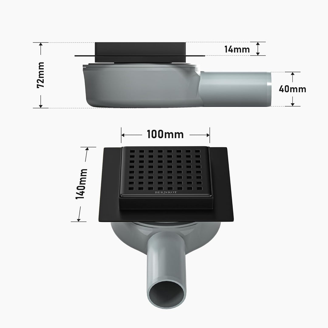 Duschrinne Quadrat 10 * 10cm, 360° Siphon mit Geruchsstop und Haarsieb Edelstahl Ablaufrinne Bodenab