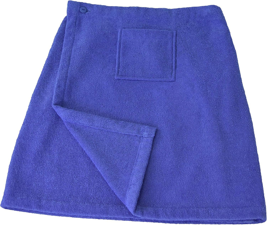 Lashuma Männer Saunakilt Blau, Baumwoll Saunarock mit Tasche und Knöpfen, anpassbarer Sauna Sarong L