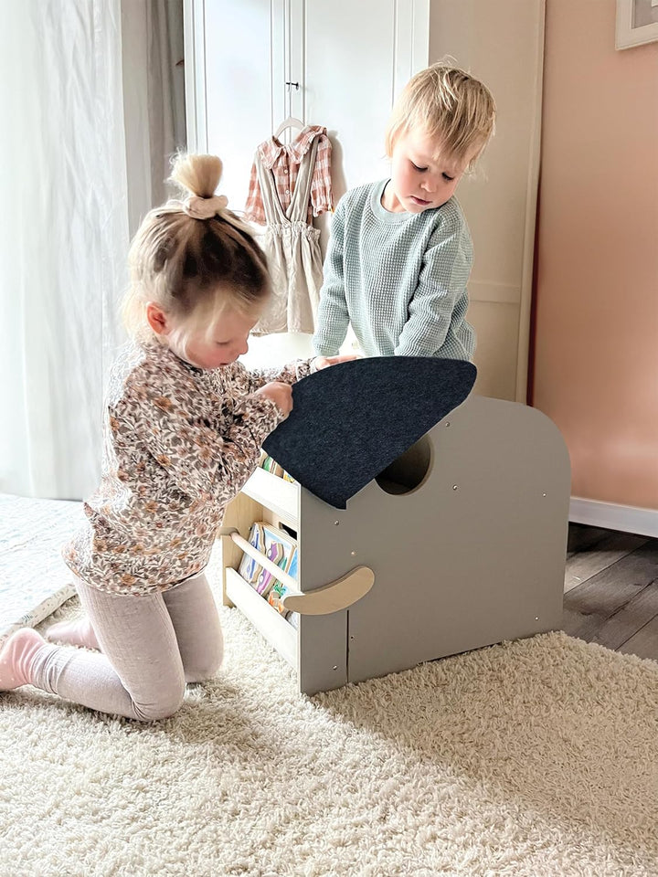 small foot Spielzeugbox mit Sitz und Rollen Elefant „Wildlife“ aus Holz, Spielzeug-Aufbewahrung mit