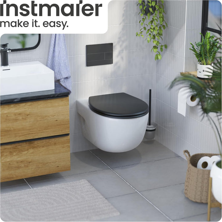 instmaier Helma | Toilettendeckel mit Absenkautomatik | Schwarz | TÜV geprüft | Ovale Form | Toilett