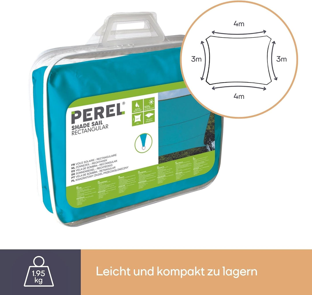 Perel GSS4430BL Sonnensegel - Rechteckig, Himmelblau, 400 x 300 x 0.2 cm, Himmelblau