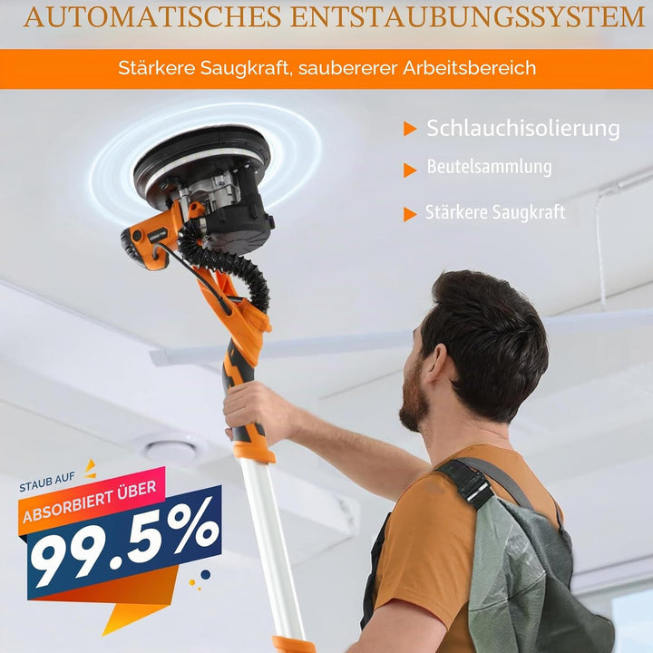 Trockenbauschleifer, 1250 Watt Elektroschleifer, 800 bis 1800 U/min, Ausziehbarem Griff, LED-Beleuch