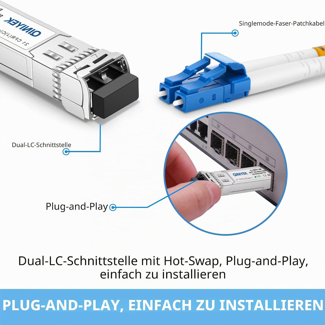 QINIYEK (4er Pack) 10GBase-LR SFP+ Transceiver, 10G Singlemode SFP+ LC-Modul für Cisco SFP-10G-LR, U