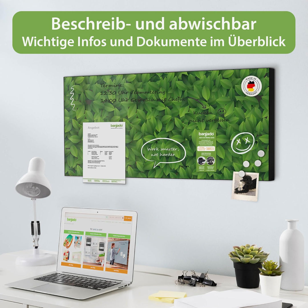 banjado Magnettafel schwarz 78 x 37cm / Magnetwand Metall/Magnetpinnwand als Memoboard/Pinnwand Magn