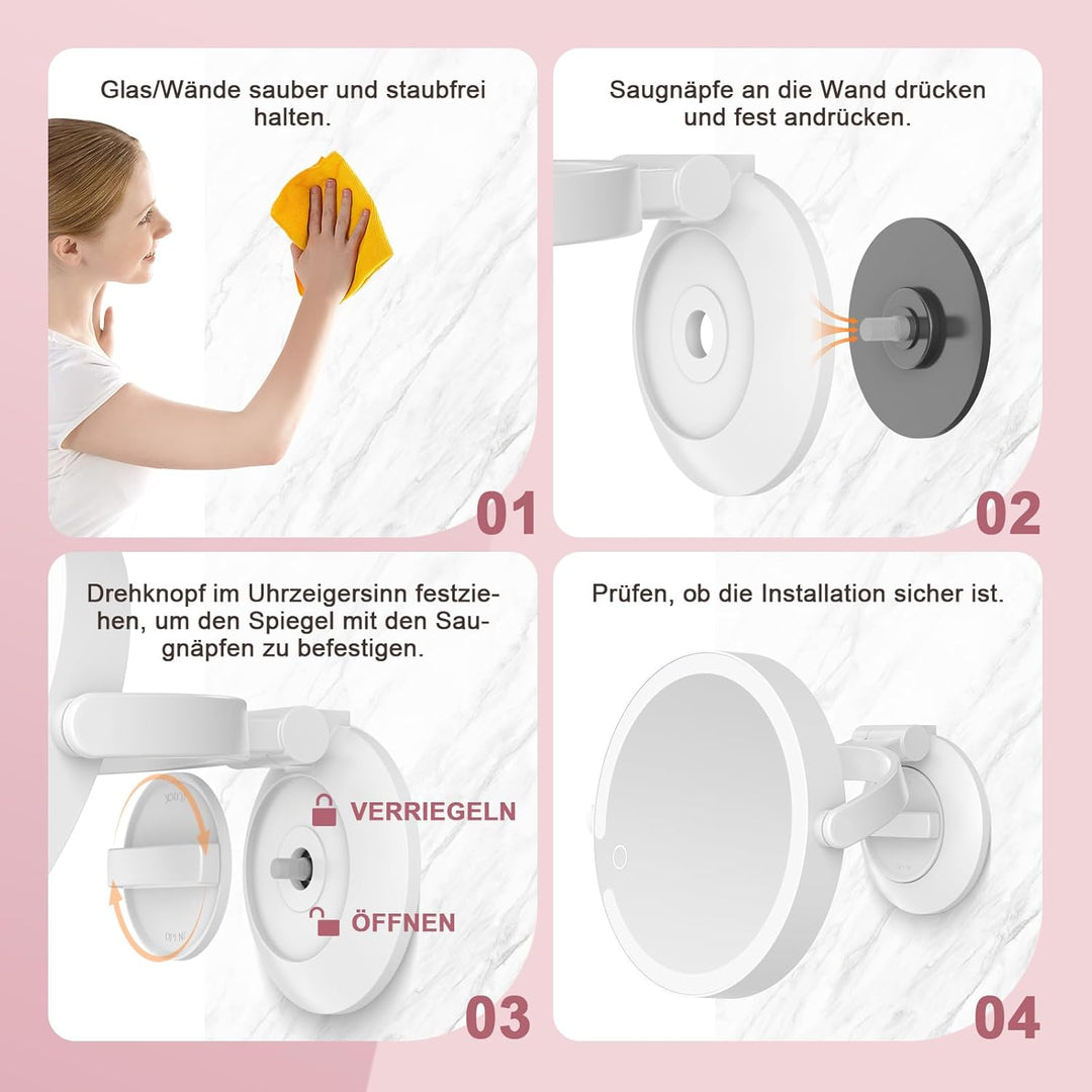 SURFOU Vergrösserungsspiegel mit Saugnapf 20 Fache, mit Beleuchtungm 3 Farbmodi & Dimmbar, 8 Zoll Sp