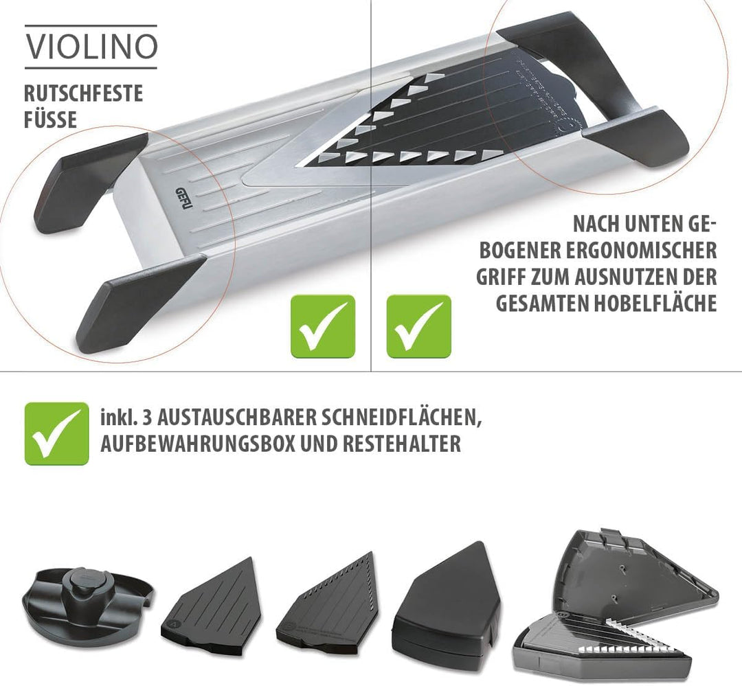 GEFU VIOLINO Gemüseschneider mit 3 Schneideflächen für Würfel, Stifte & Scheiben - Verstellbare