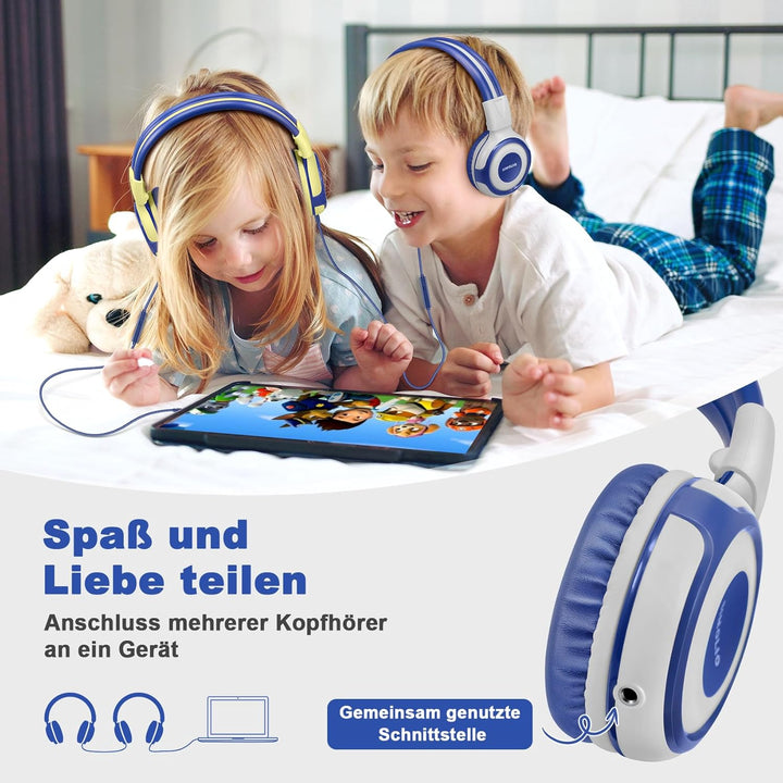 SIMOLIO Kopfhörer mit Volume Limited, On Ear Kopfhörer mit Mikrofon, Share-Port, Kabelgebundene Kopf