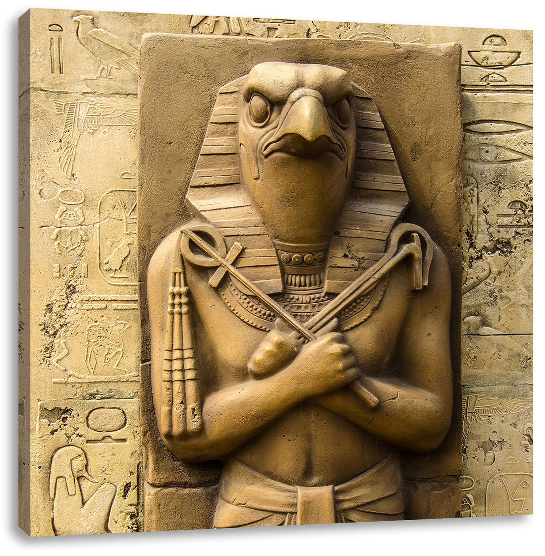 Ägyptischer Gott Horus, Format: 70x70 auf Leinwand, XXL riesige Bilder fertig gerahmt mit Keilrahmen