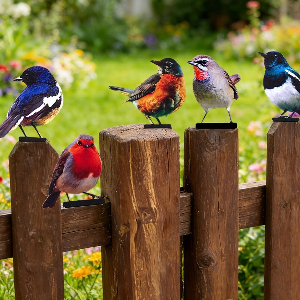 5 Stück Gartendeko Bemalte Vogel, Bunt Bemalte 2D Gartenkunst, Vogel Gartenstecker, Voge Deko Figure