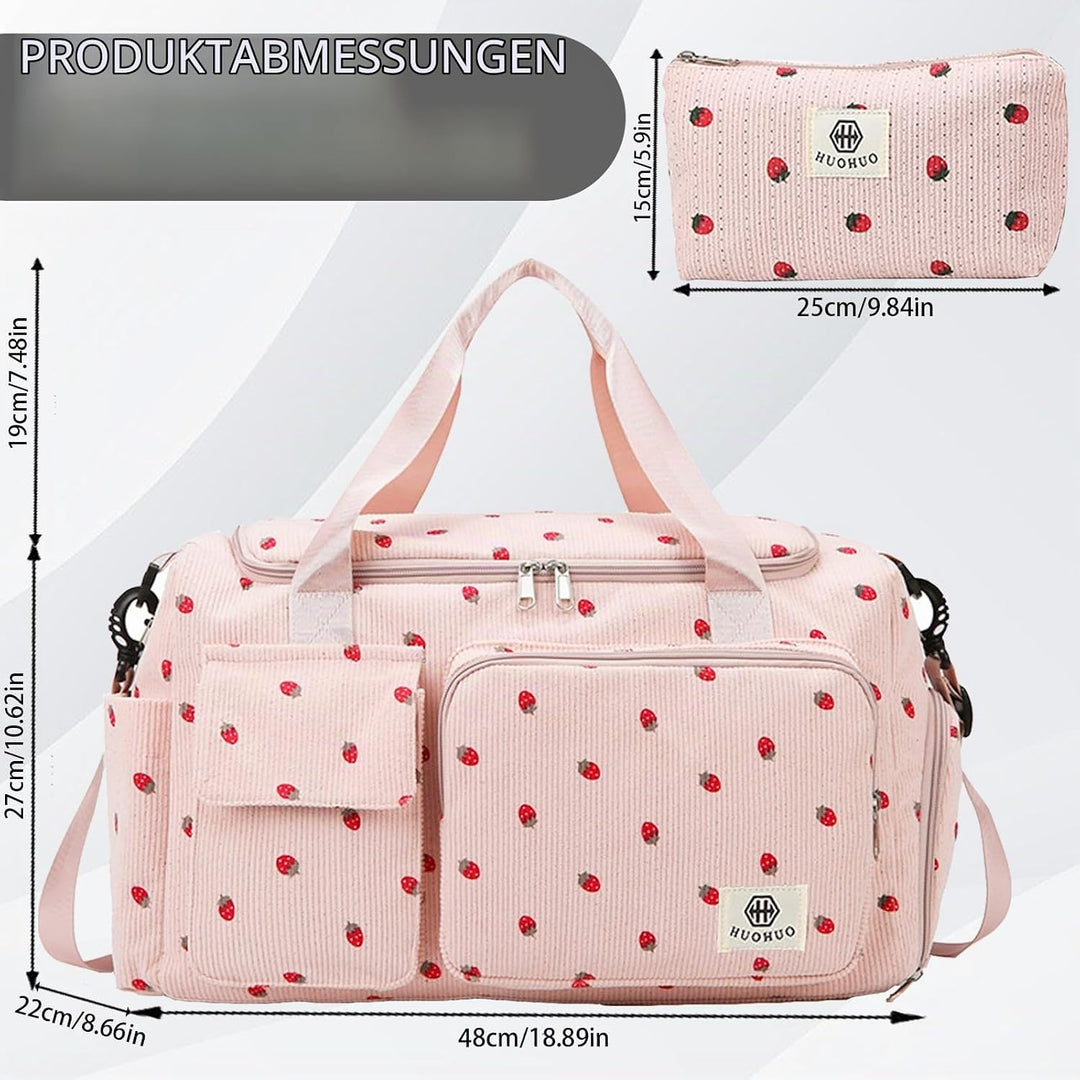 Reisetasche Damen, Sporttasche Damen mit Schuhfach, Nassfach and Kleine Geldbörse, Cord Schwimmtasch