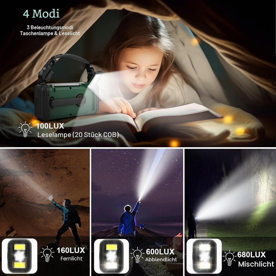 Notfall-Radio, 20.000 mAh/74000 mWh, Solar-Handkurbelradio AM/FM/NOAA Wetterradio, batteriebetrieben