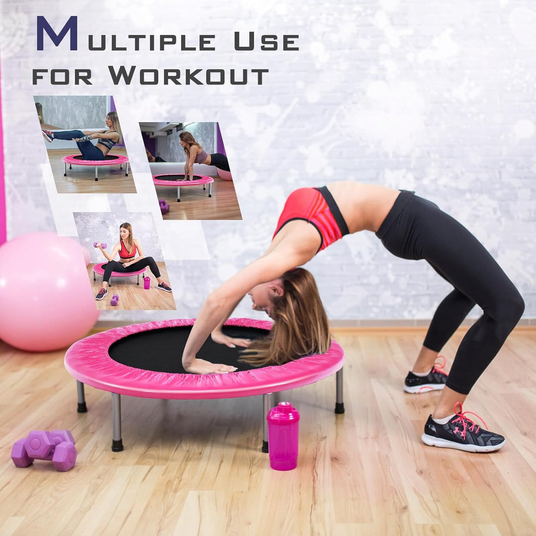 LIFEZEAL Faltbares Fitness-Trampolin Ø 97 cm, Mini-Trainingstrampolin mit Federn, robuster Stahlrahm