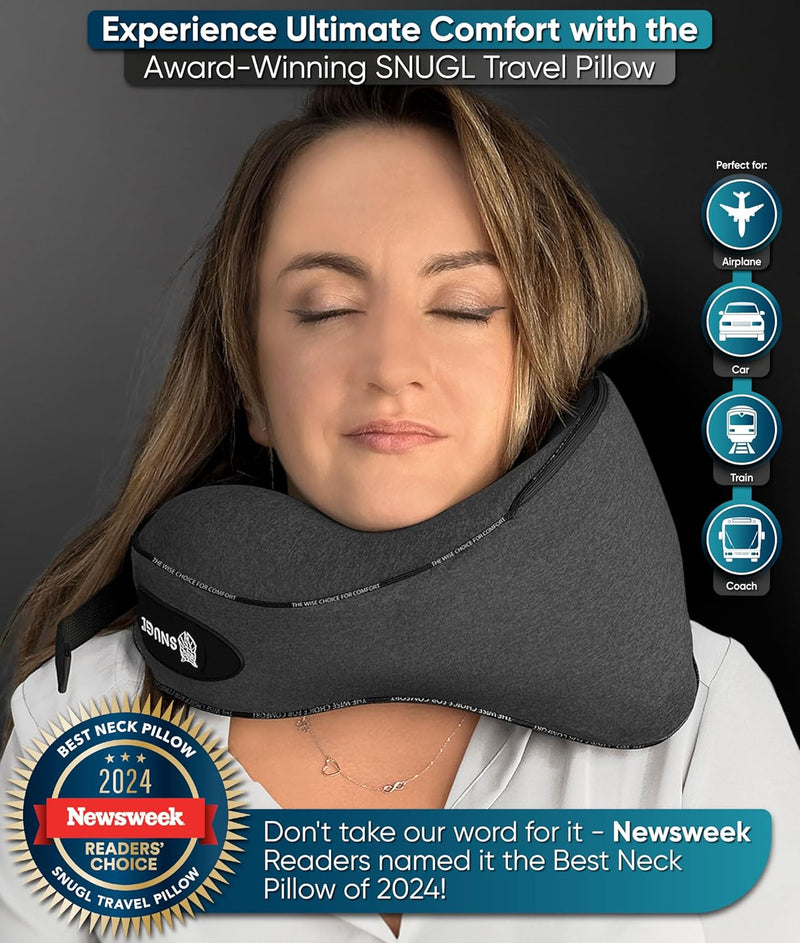 SNUGL Reisekissen – Memory Foam Nackenkissen – Flugkissen | Stütznackenkissen für unterwegs | Reise-