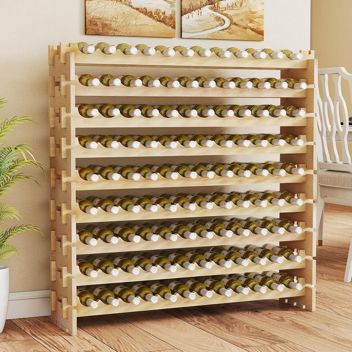 COSTWAY Weinregal Holz stapelbar, Flaschenregal für 108 Flaschen, Weinständer mit 9 Ebenen, Holzrega