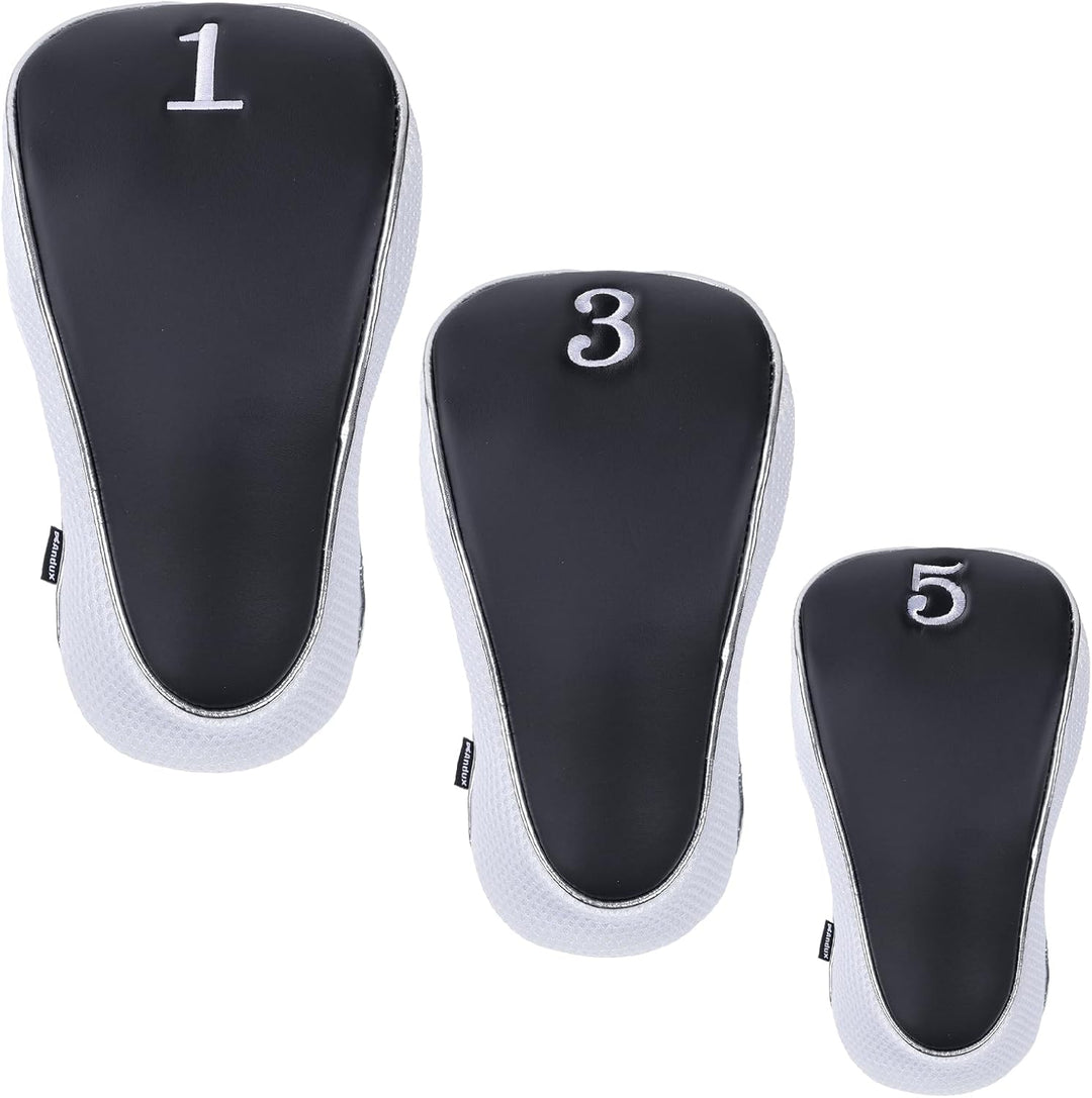 Andux Golf Schlägerkopfhüllen Holzkopfhüllen 460CC Driver Haken & Schlaufe 3 Stück Schwarz/Weiss, Sc