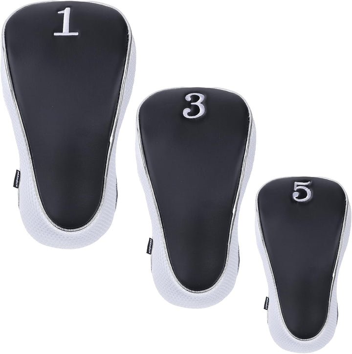 Andux Golf Schlägerkopfhüllen Holzkopfhüllen 460CC Driver Haken & Schlaufe 3 Stück Schwarz/Weiss, Sc