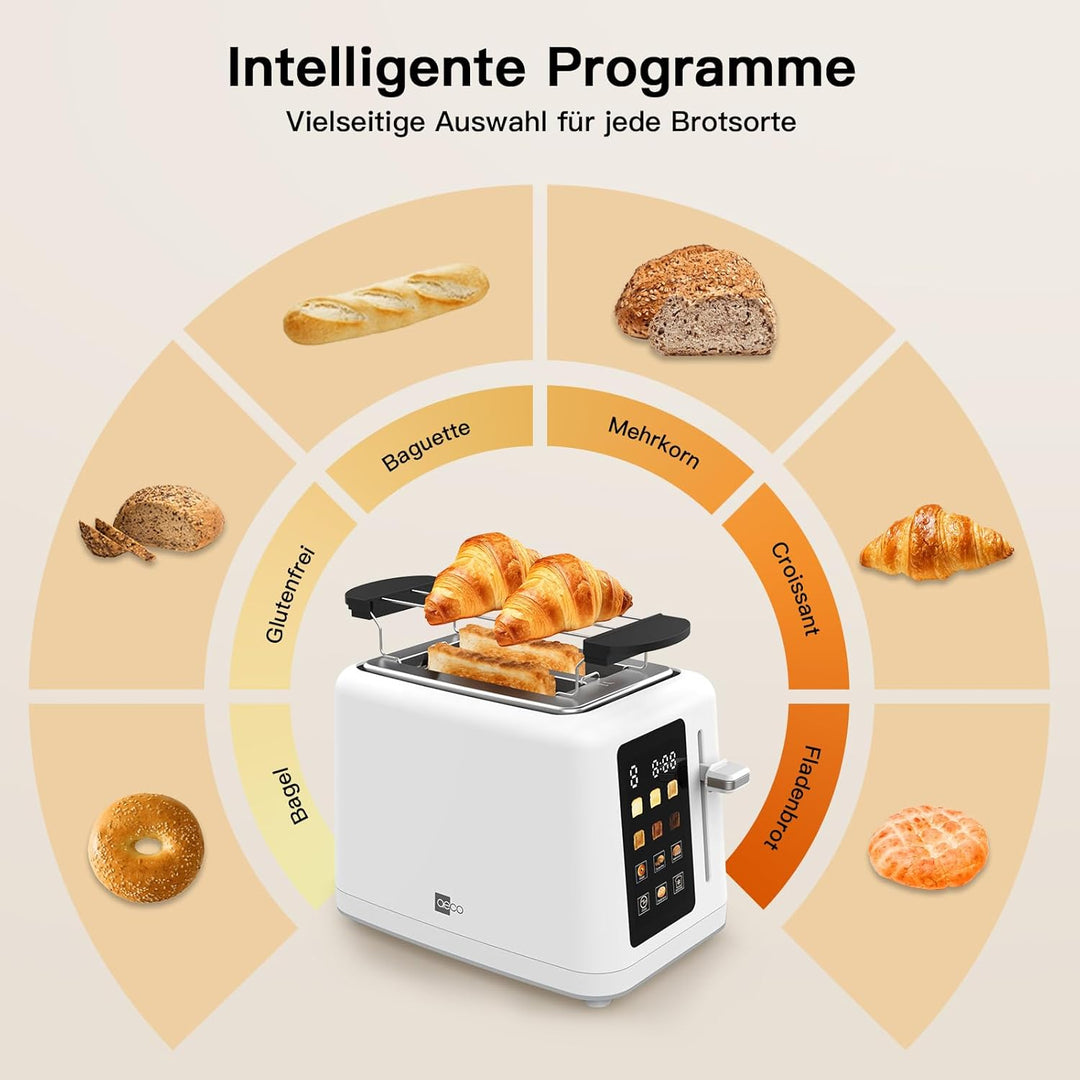 aeco toastlab MAX Toaster 2 Scheiben, LED Touchscreen, 850W, 6 Bräunungsstufen, mit Brötchenaufsatz,
