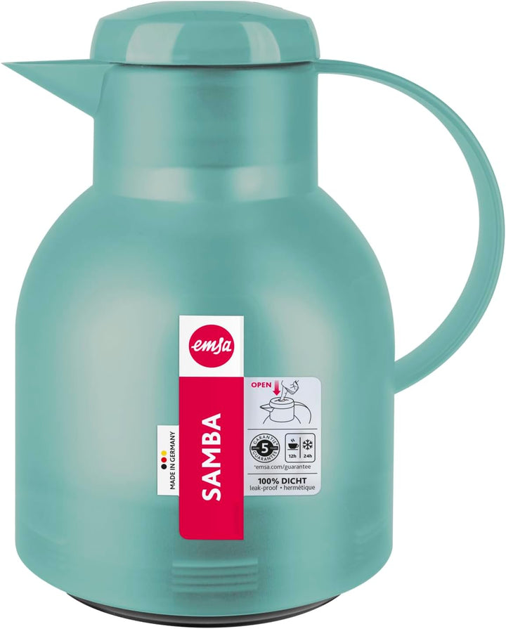 Emsa Samba Isolierkanne 505719 | 1 Liter | Quick Press Verschluss | 100% dicht | 12h heiss, 24h kalt