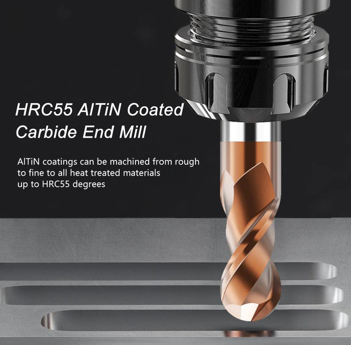 ASNOMY 2 Stück VHM Radiusfräser Kugelkopffräser - Ø 6mm, AlTiN Beschichtung HRC 55, Hartmetall-Kugel