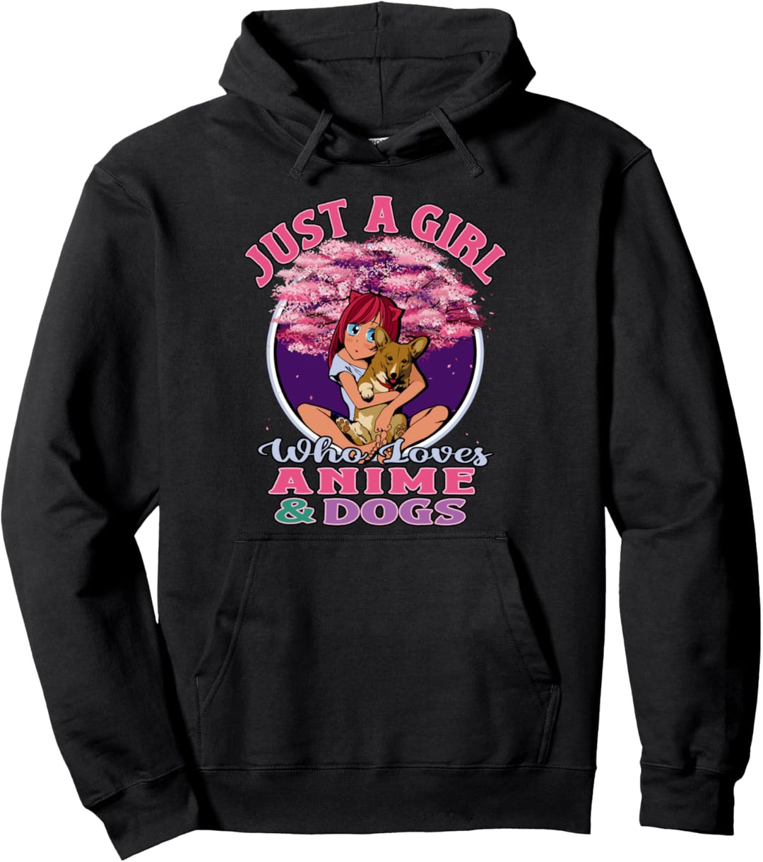 Anime Shirts for Teen Girl Just A Girl Who Loves Anime Dogs Pullover Hoodie