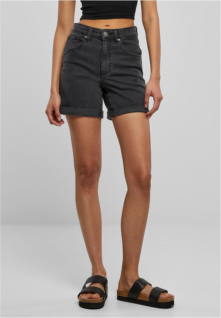 Urban Classics Damen Ladies Organic Stretch Denim 5 Pocket Shorts Jeans-Shorts 26 Black Washed, 26 B