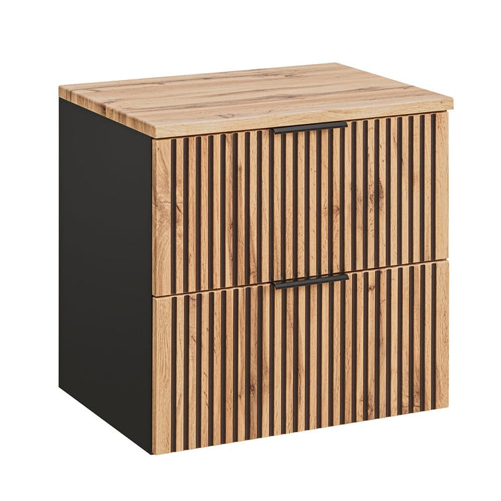 Lomadox Waschtischunterschrank 60 cm Unterschrank mit Waschtischplatte für Aufsatzwaschbecken anthra