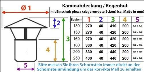 Nischenmarkt Massive Regenhaube/Kaminabdeckung/Schornsteinabdeckung in Edelstahl abgerundete Ecken (