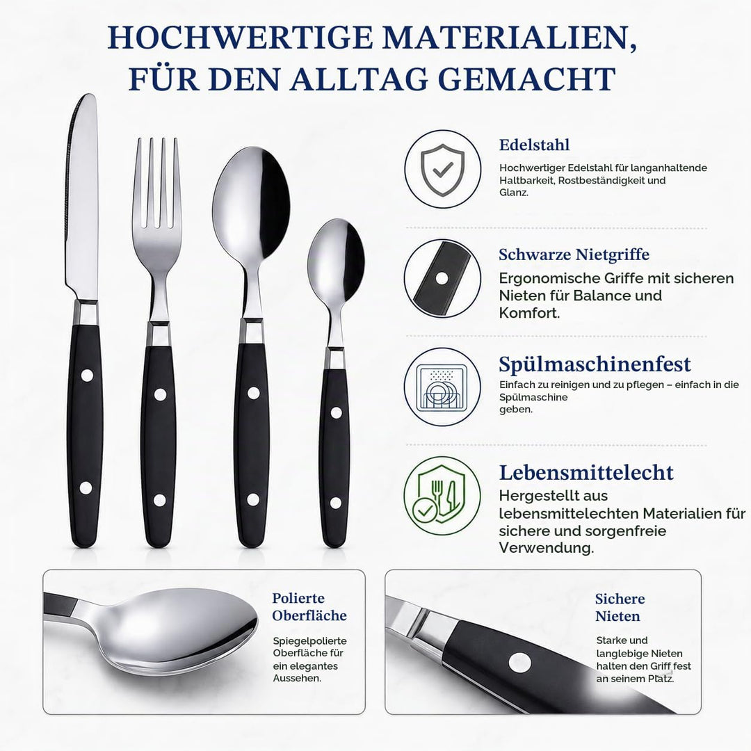 EXZACT Besteckset 24-teilig Edelstahl - mit Niet-Bastelgriffen/Besteck im Retro-Stil - 6 x Essgabeln