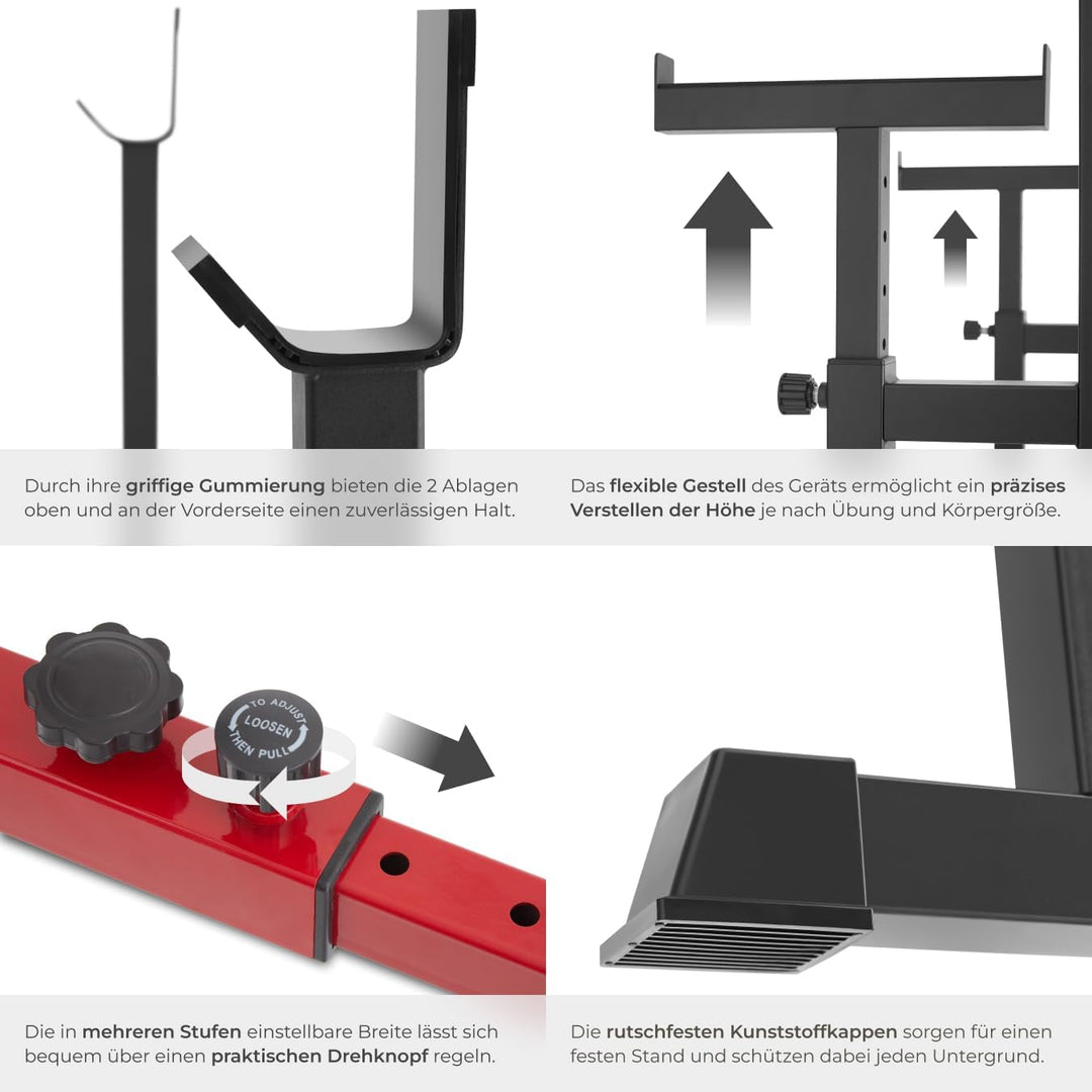 tectake 404237 Squat Rack, Höhe und Breite verstellbare Langhantelablage, Kniebeugenständer mit Sich