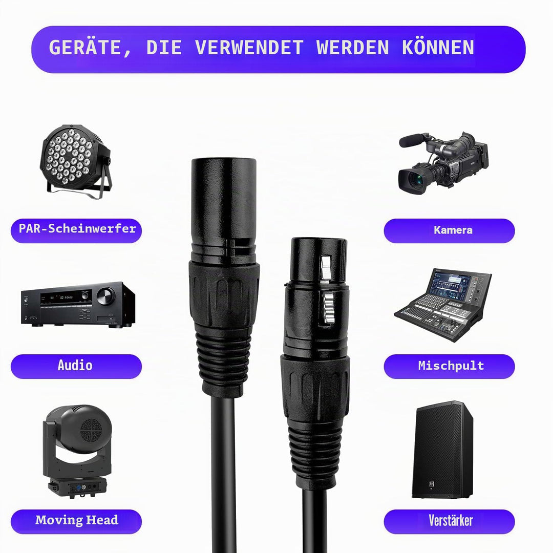 Czgor DMX Kabel 1.2M 6 Stück, Flexibles 3-Pin Signal XLR Männchen zu Weibchen DMX Kabeldraht, Geeign