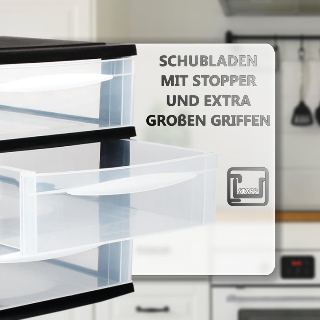 Schubladenbox A4 Schubladenschrank Kunststoff Schreibtisch Organizer mit 3 transparenten Schubladen