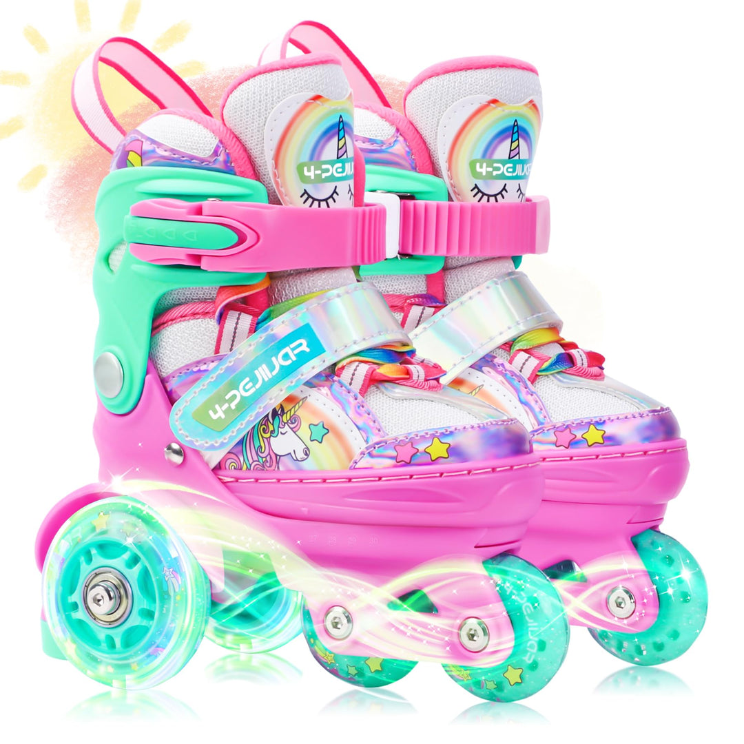 Kinder Einhorn Rollschuhe für Mädchen.Geeignet für 3-6 Jahre alt. Mit Leuchtenden Rädern,4-Pejiijar