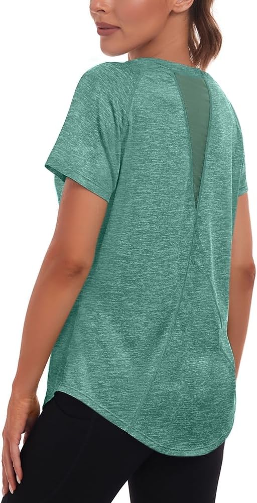 Jlowesun Sportshirt Damen Kurzarm, Leichtes Atmungsaktiv Funktions Back Mesh Sport Oberteile Damen,