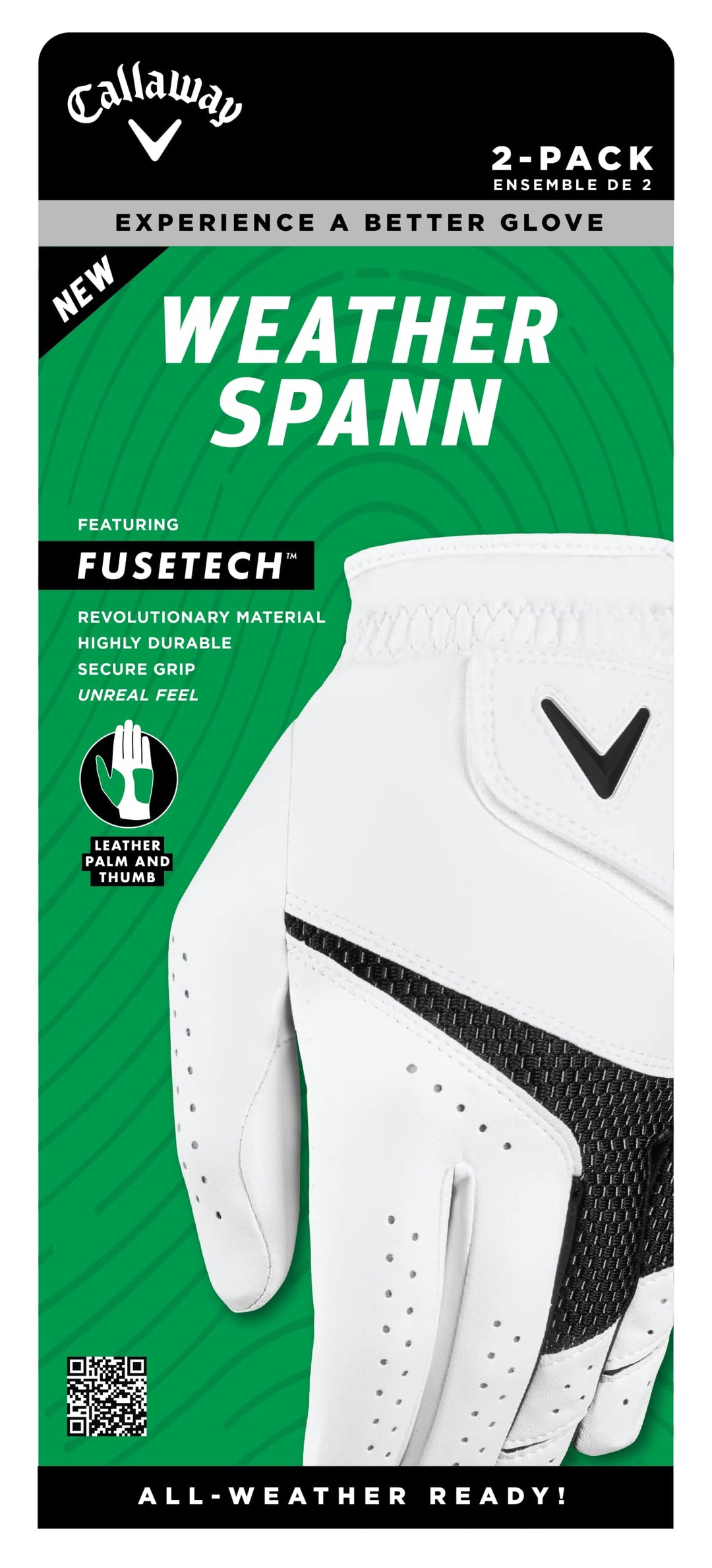 Callaway Weather Spann Golfhandschuhe 2023 2 Pack Linke Hand (für Rechtshänder) S, 2 Pack Linke Hand