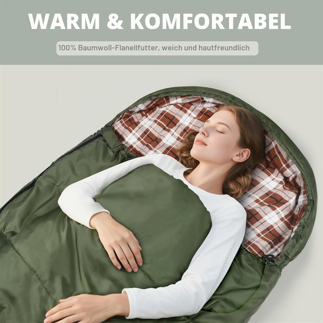 Baumwoll-Flanell-Schlafsack für Erwachsene, 100% Baumwollfutter-Schlafsack für Camping, Wandern, Ruc