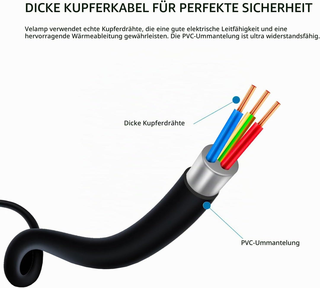 Velamp REEL-FR-25 Verlängerungskabel, elektrisch, 25 m, mit Kabelaufwicklung, 4 Steckdosen, 16 A, Qu