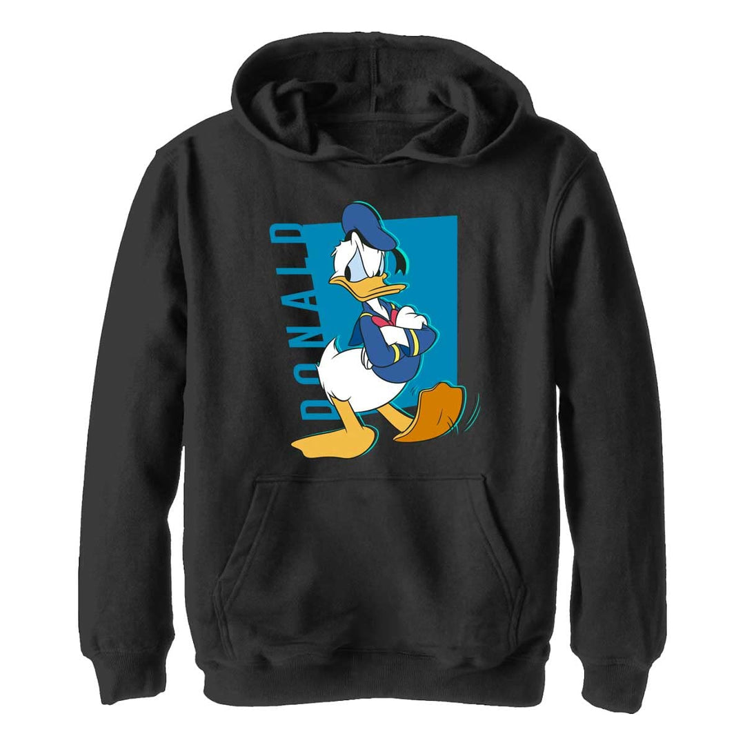 Disney Characters Donald Pop Boy's Hooded Pullover Fleece, Black, Small