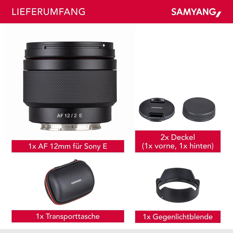 Samyang AF 12mm F2.0 E Objektiv für Sony E – Autofokus APS-C Weitwinkel Festbrennweite Objektiv für