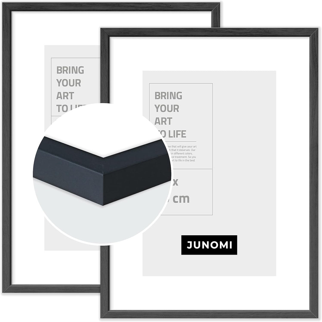 JUNOMI® 2 x Bilderrahmen 30 x 40 cm Holz | Farbe Schwarz | Bilderrahmen Schwarz mit bruchsicherem Ac