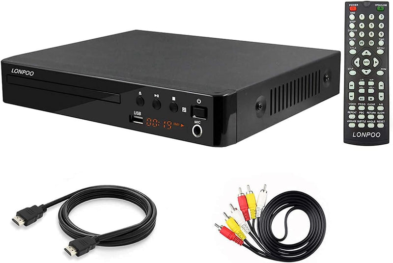 LP-099 DVD Player for TV, Region-Free CD Player with HDMI Connection (1080p Upscaling), AV Output, U